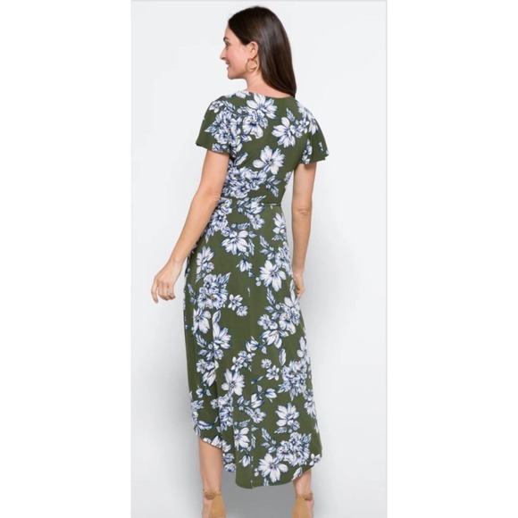 Fortune + Ivy Irene Green Floral Faux Wrap Maxi Dress Women’s SZ L - Picture 2 of 7